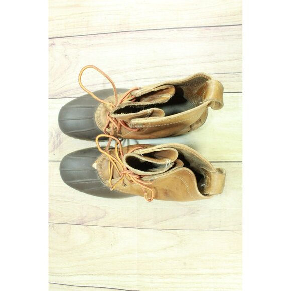 LL Bean Brown Leather Lace Up Round Toe Unlined Ankle Duck Boots Size 9 M - Picture 7 of 9